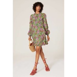 BANJANAN Lila Dress Floral Printed Mock Neck Green Size 4